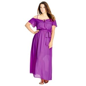 City Chic cold shoulder purple maxi dress Size 20